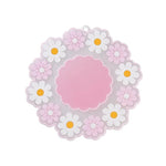 tapis table silicone moderne fleurs blanches bordure dentelée bleu rose blanc