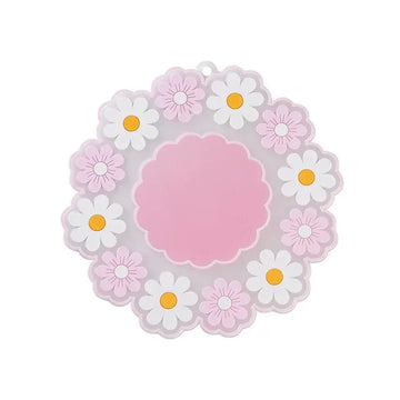 tapis table silicone moderne fleurs blanches bordure dentelée bleu rose blanc