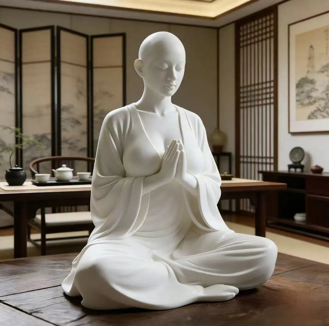 statue méditation blanche texture lisse minimaliste décoration intérieure zen spiritualité amour salon chambre yoga