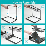 rangement rack noir grille métallique moderne clips poignée imperméable acier fixations organisation cuisine