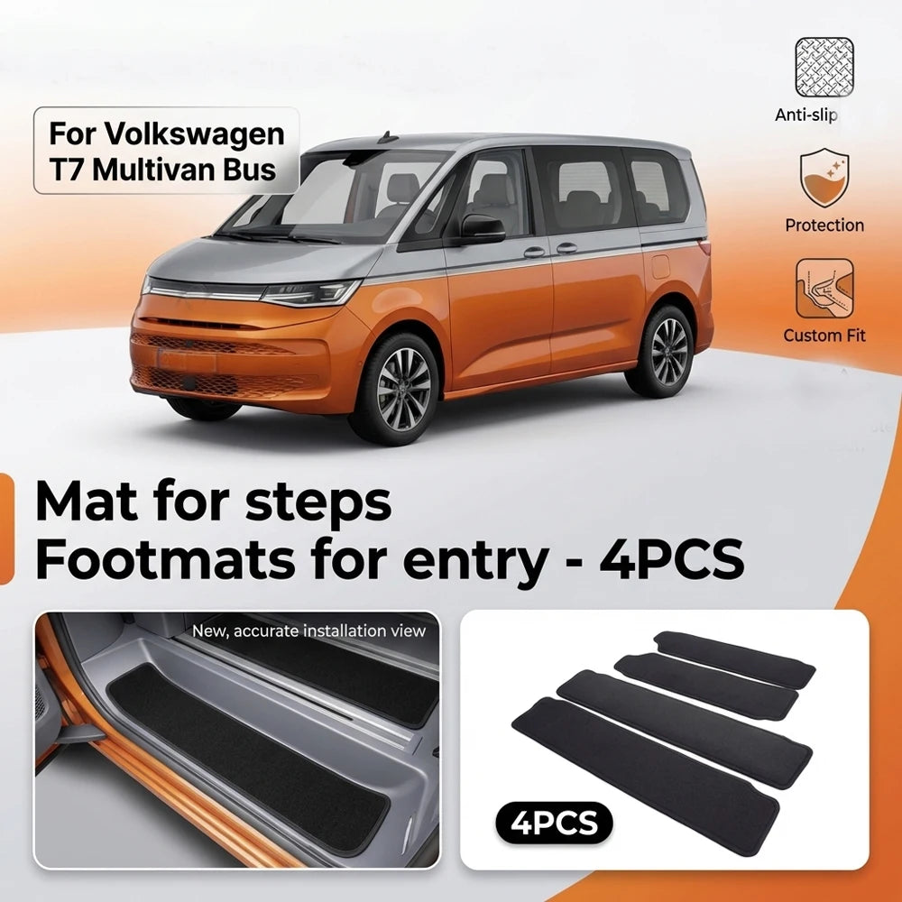 tapis marche antidérapant velours noir pratique adhésif set vw t7 multivan bus fournis