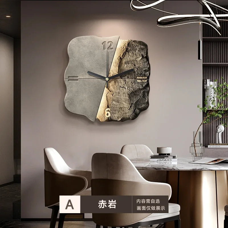horloge murale moderne abstraite pierre trois dimensions gris beige marron fixée salon
