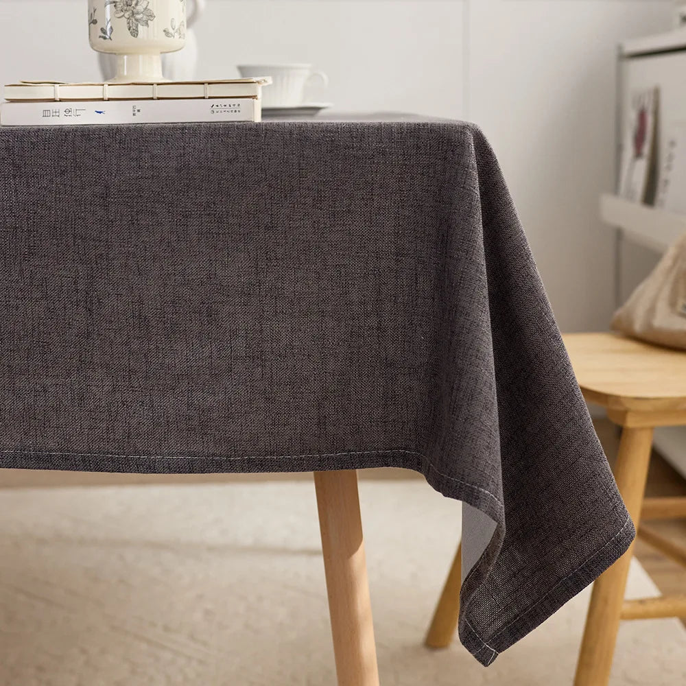 nappe rectangulaire beige texture lin lavable anti taches table manger moderne rustique