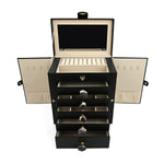 boîte bijoux simili cuir moderne noir rose blanc poignées métalliques rangements multiples velours intérieur