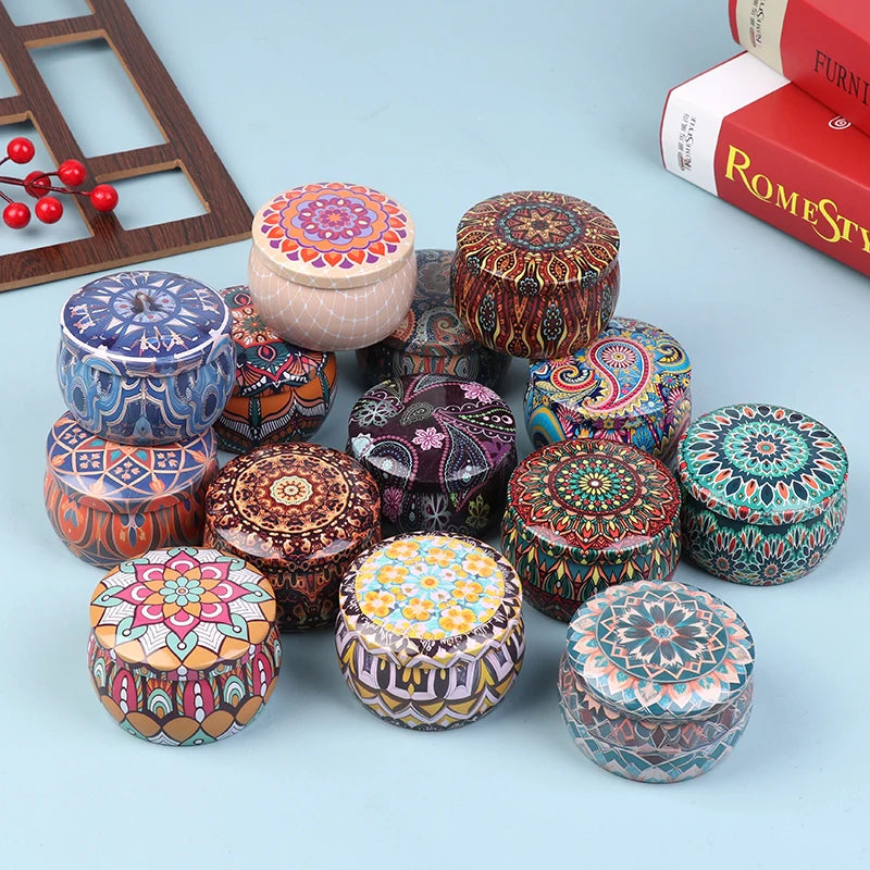 boîte ronde rangement cosmétique décorative motif floral boho chic pot stockage bijoux maquillage