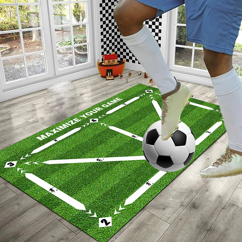 tapis entraînement football antidérapant pliable gazon synthétique motifs graphiques vert blanc jaune ludique sportif