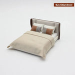 meubles miniature maison poupée lit table chevet bois classique blanc marron tissu floral tiroirs