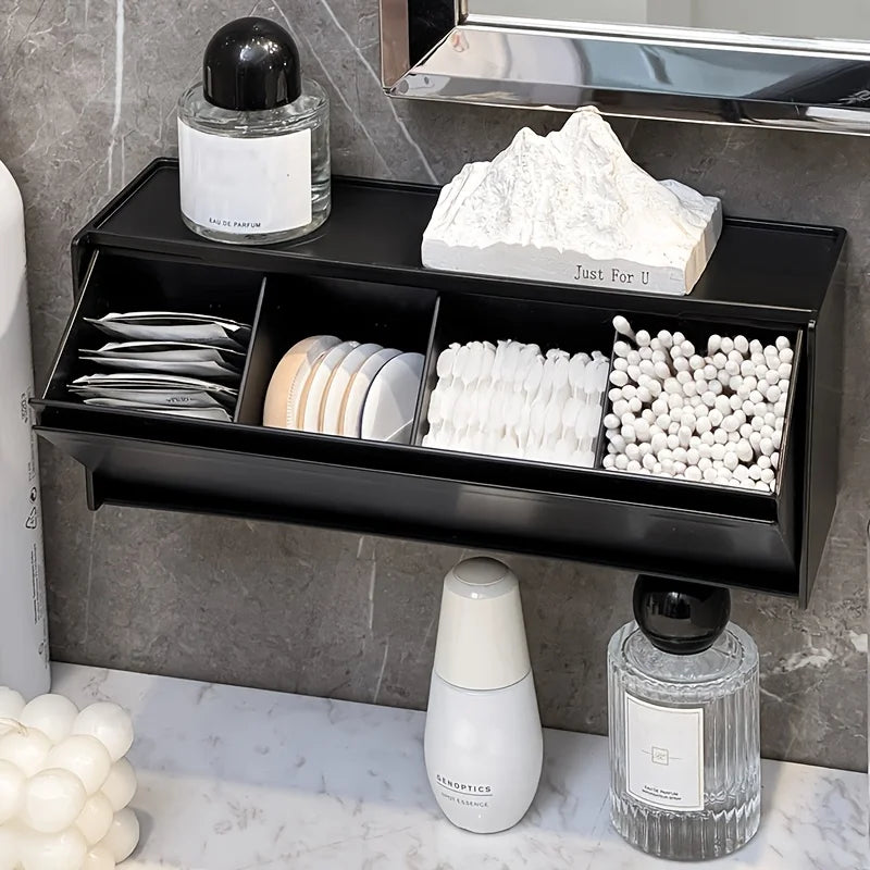 boîte rangement réutilisable blanc noir moderne compartiments éponge bâtonnets oreille cosmétiques sans perçage fixations