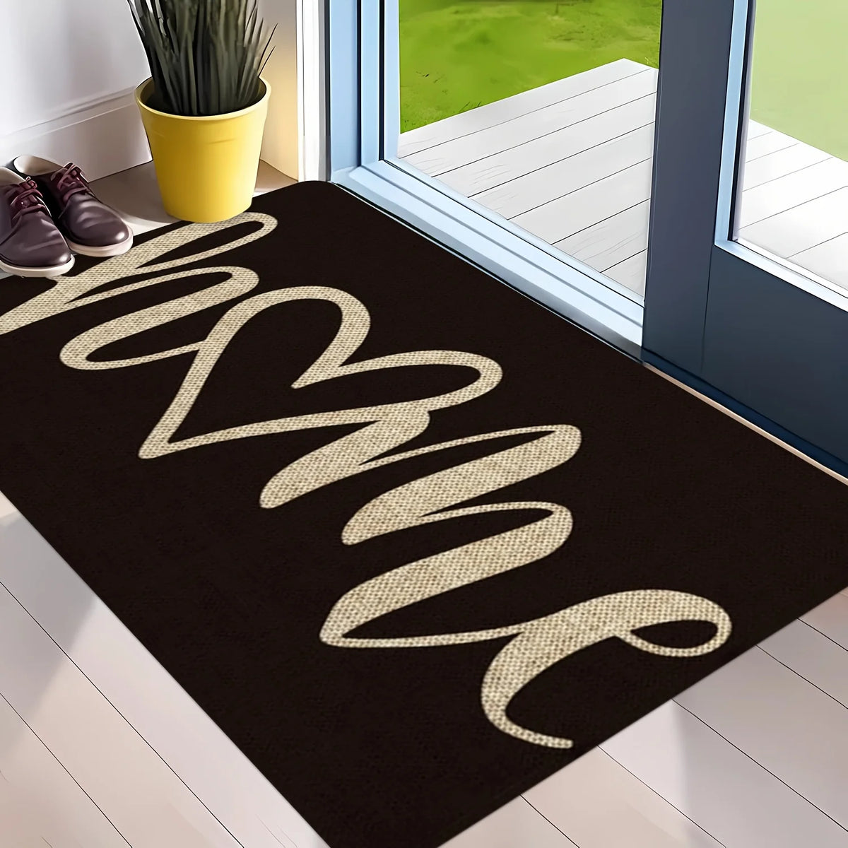 tapis d'entrée moderne noir beige lettre cœur tapis antidérapant salon chambre bain polyester