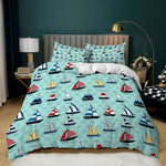 Housse de couette bleu marine dans une chambre moderne
