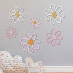 décorations murales fleurs marguerites blanc rose texture tissu moderne enfant champêtre bois