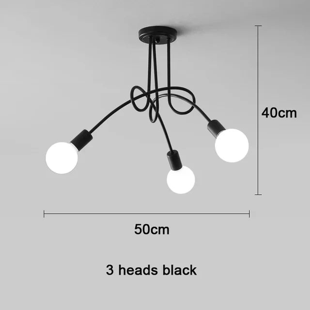 suspension lumineuse moderne minimaliste noir or blanc branches incurvées métal fixation ampoles led