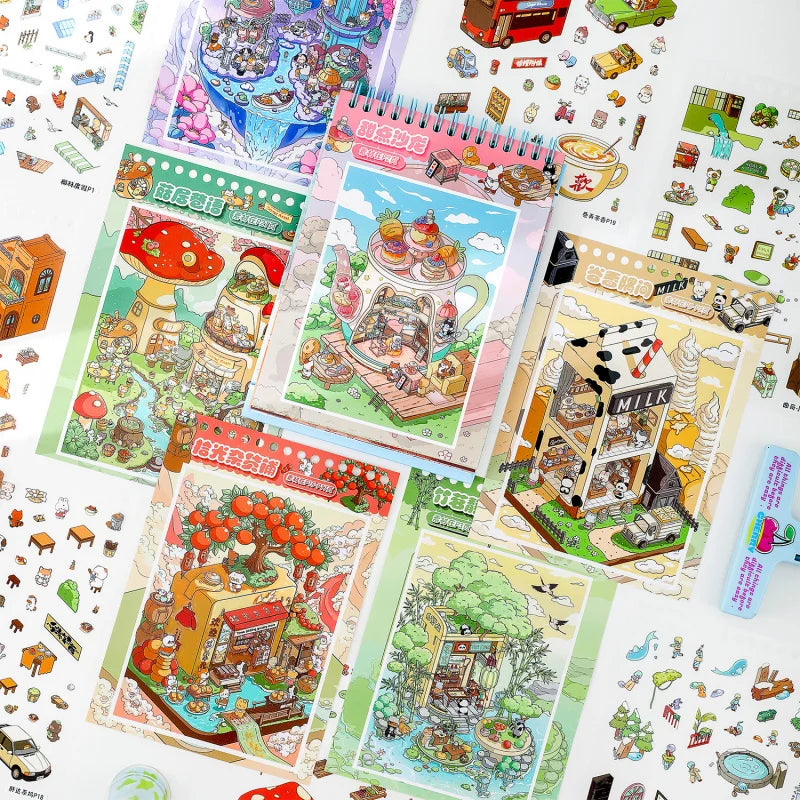 livre stickers 3d dessin animé coloré stickers autocollants motifs animaux urbains naturels spiral bleu