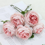 Bouquet artificiel pivoine rose pâle blanc feuilles vertes décoration intérieure romantique 29cm total length