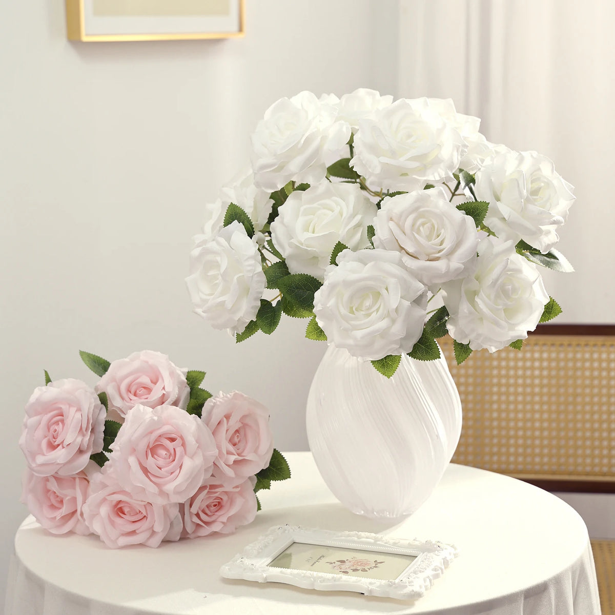 bouquet roses artificielles blanc roseclair rougefoncé classique decoration mariage anniversaire maison
