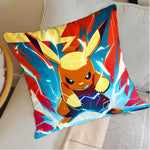 housse coussin carrée jaune motif pokemon pikachu décorative salon chambre lit enfant coton