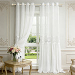 rideau blanc transparent dentelle classique anneaux chambre farmhouse