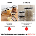 boîtes rangement alimentaire transparentes poignées noires multiple tailles réutilisables modernes pratiques épices pâtes graines