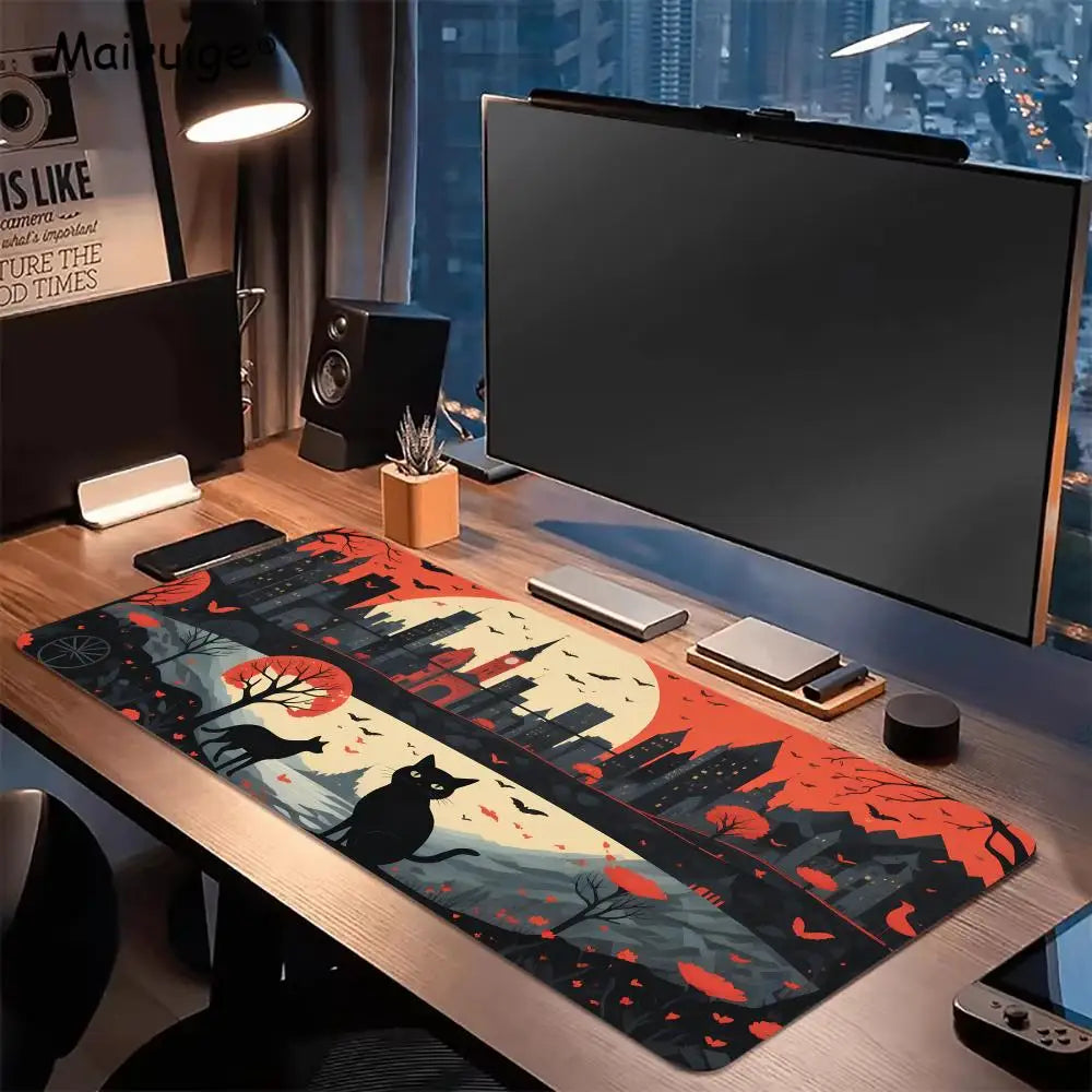 tapis souris paysage urbain chats graphique rouge noir gris