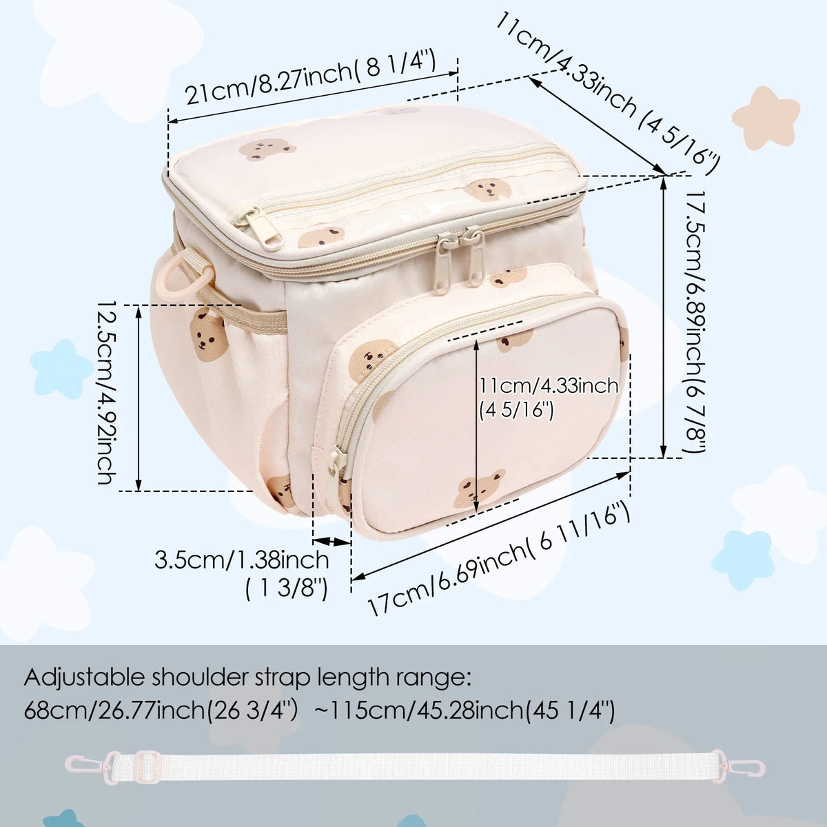 sacoche bébé panier vélo ours motif enfant bandoulière ajustable tissu nylon transparent