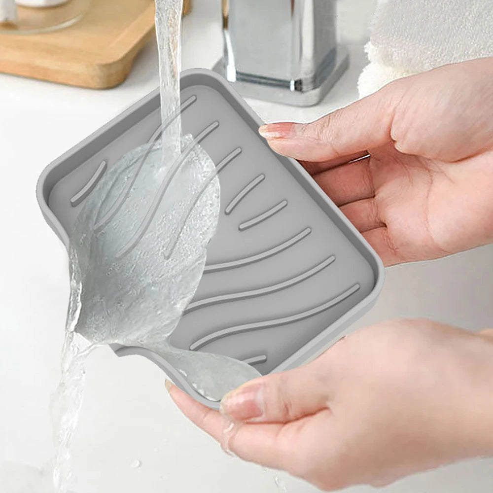 support savon silicone rayures ondulées gris noir bleu rose moderne évier cuisine