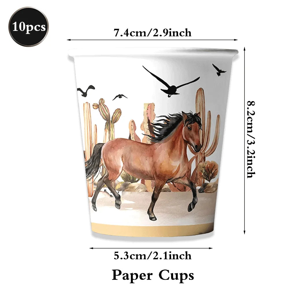 assiettes western verres serviettes nappe happy birthday chevaux cactus bottes motifs festives anniversaire noel