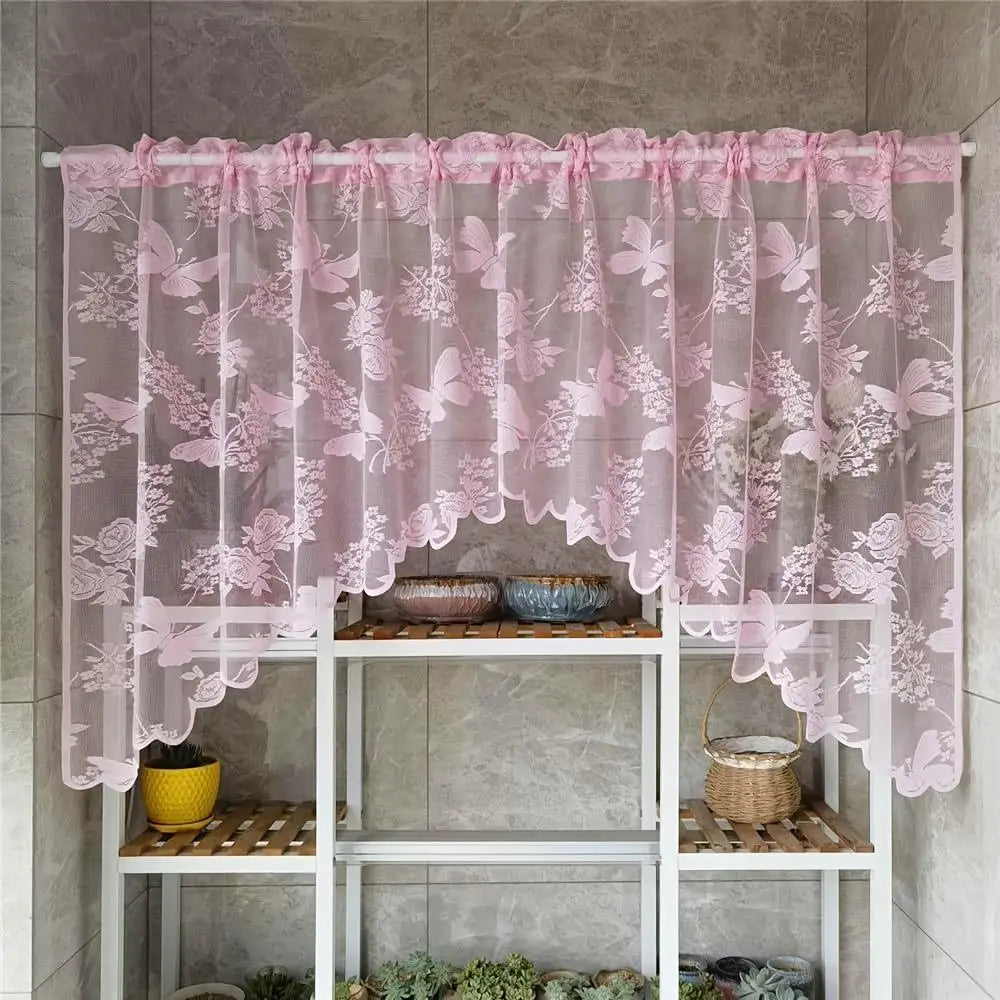 rideau noir blanc rose violet papillons fleurs transparent broderie oeilletsextérieur