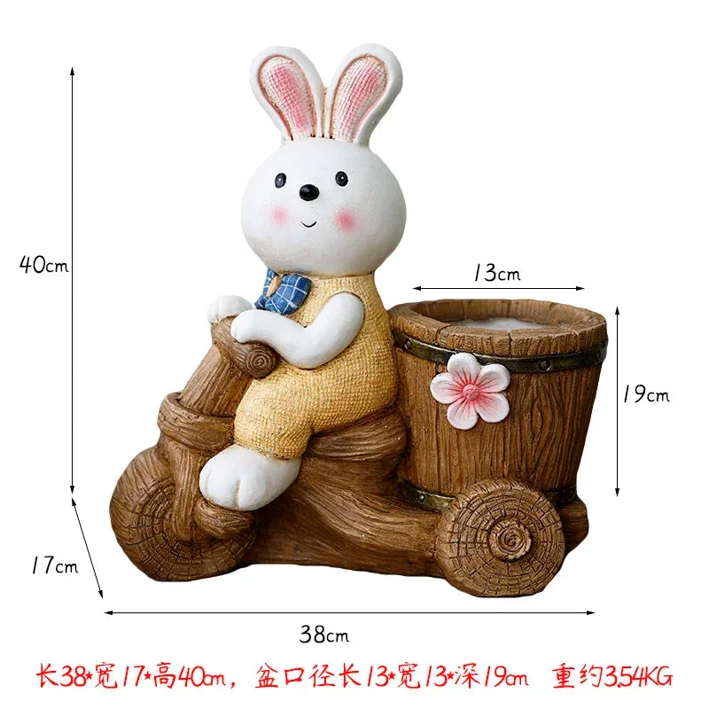 pots fleurs résine moderne figurines lapins motifs tissus carottes noeuds papillons mignons