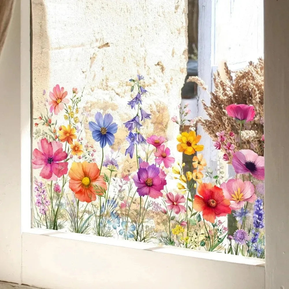 autocollant mural floral multicolore décoration intérieure adhésif double face pvc opaque réaliste sans trace