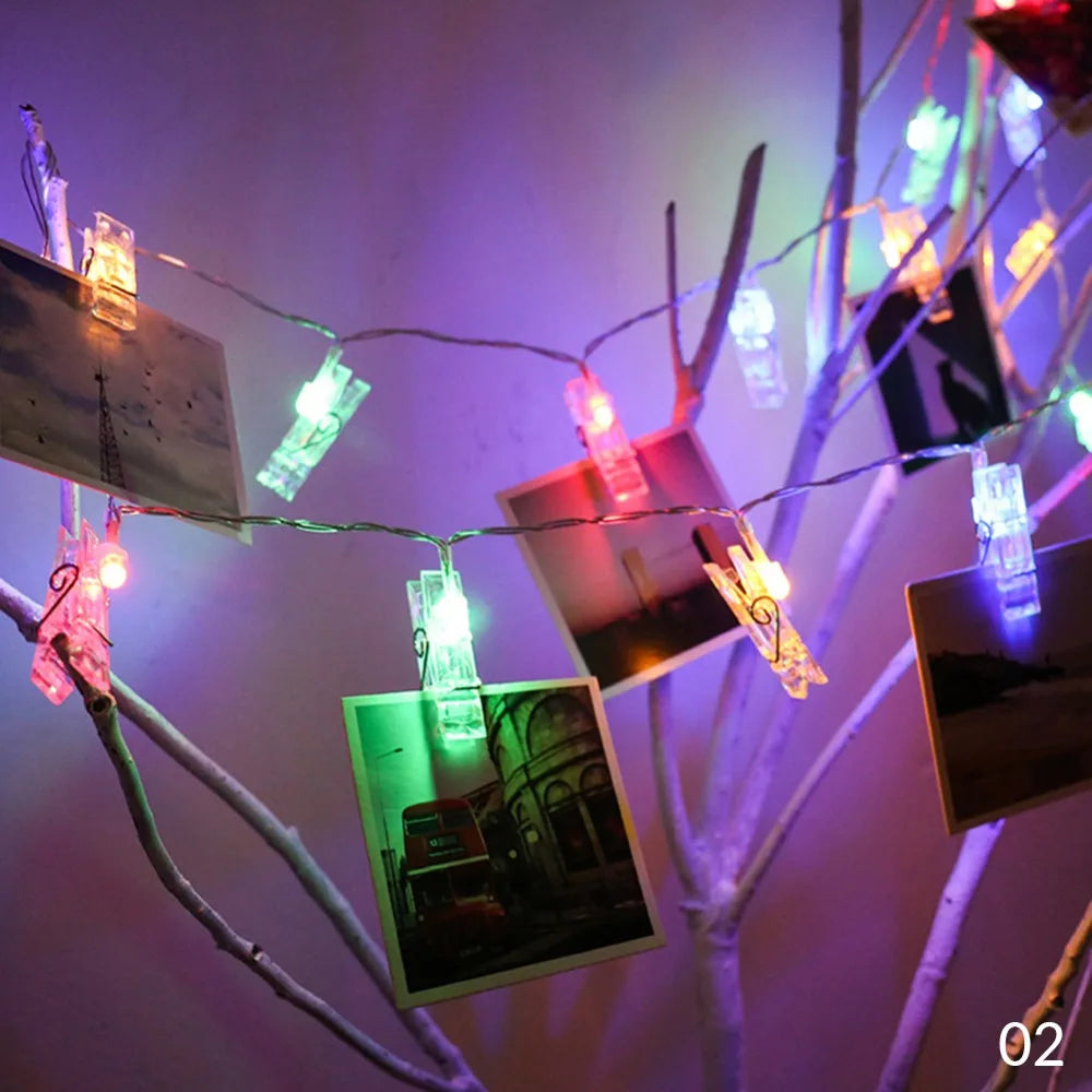 guirlande lumineuse pinces photos transparentes blanc chaud multicolore décoration bohème chambre personnelle led