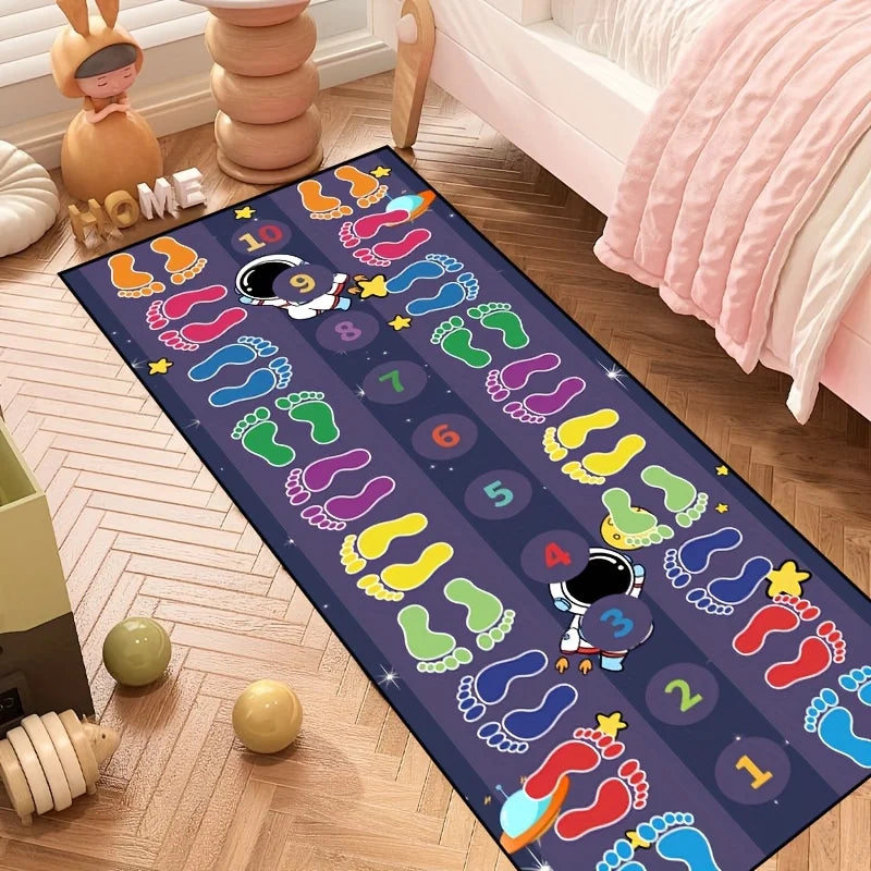 tapis enfant espace astronautes fusées motifs pieds colorés numéro 10 bleu rouge jaune vert