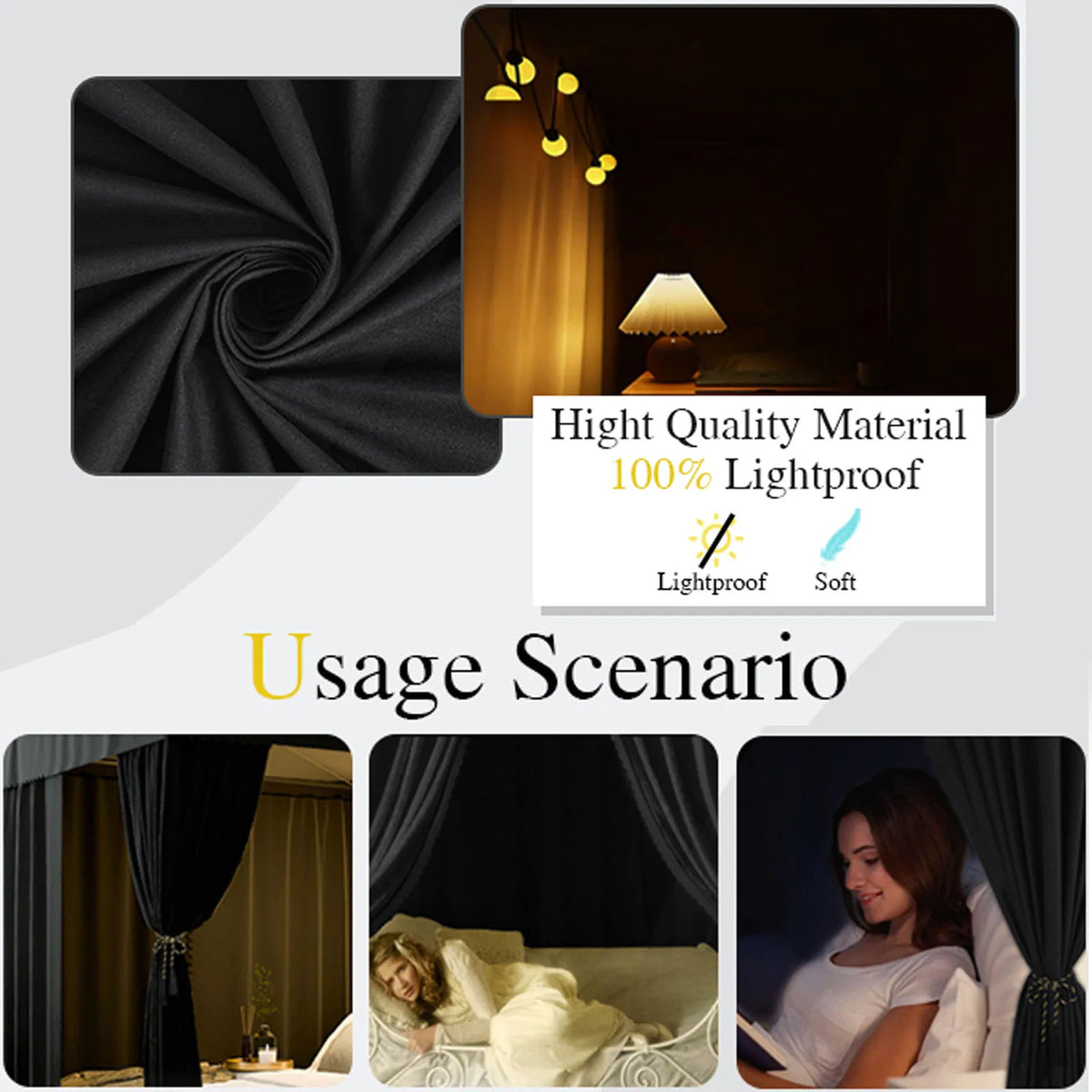 rideau lit adulte polyester noir moderne anti insectes hand washextérieur campementqueen king twin full
