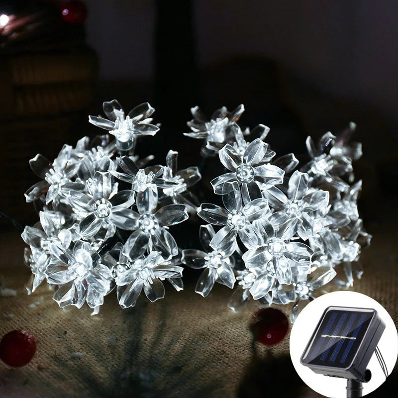 guirlandes lumineuses solaires led fleurs cerisier blanc multicolore extérieures imperméables