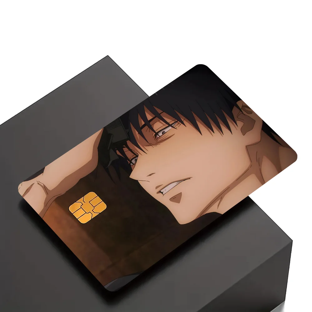 cartes crédit personnalisées adhésives anime fushiguro épée motif abstrait moderne blanc noir orange