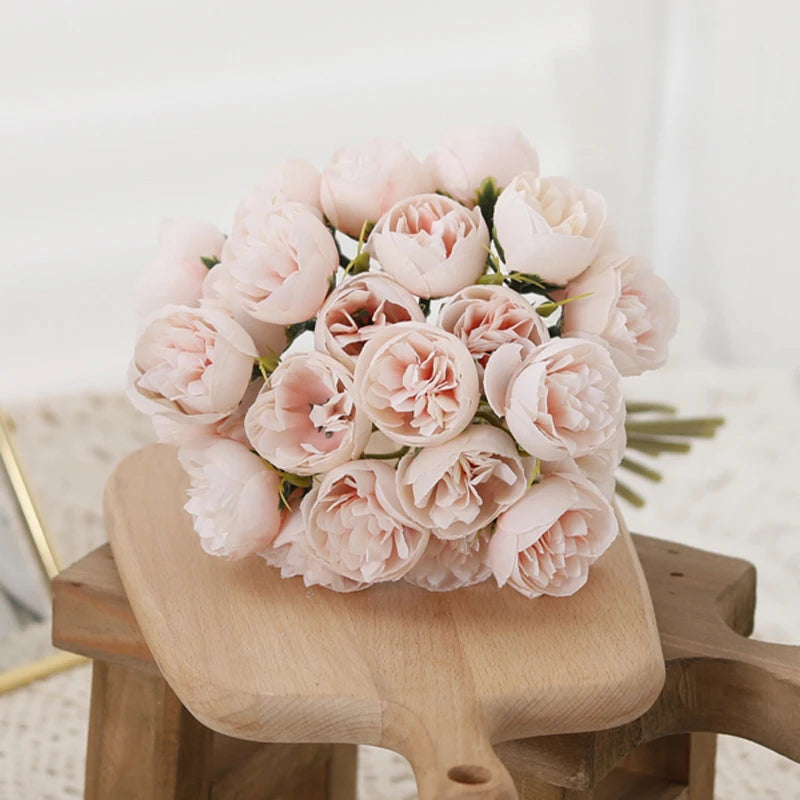 bouquet pivoines artificielles soie rose blanc violet décoration intérieure mariage anniversaire transparent minimaliste