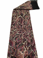 tissu polyester dentelle floral élégant noir doré rose violet translucide soirée mariage