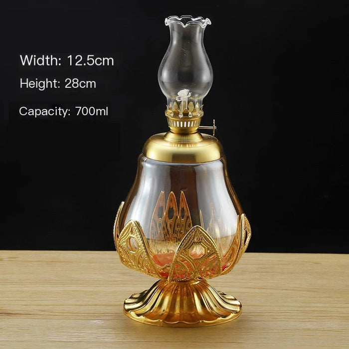 lampe huile transparente dorée motifs floraux classique vintage réglable verre alliage zinc
