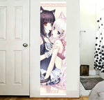 Poster mural anime personnages chats oreilles floral bleu marine rose blanc chambre filles
