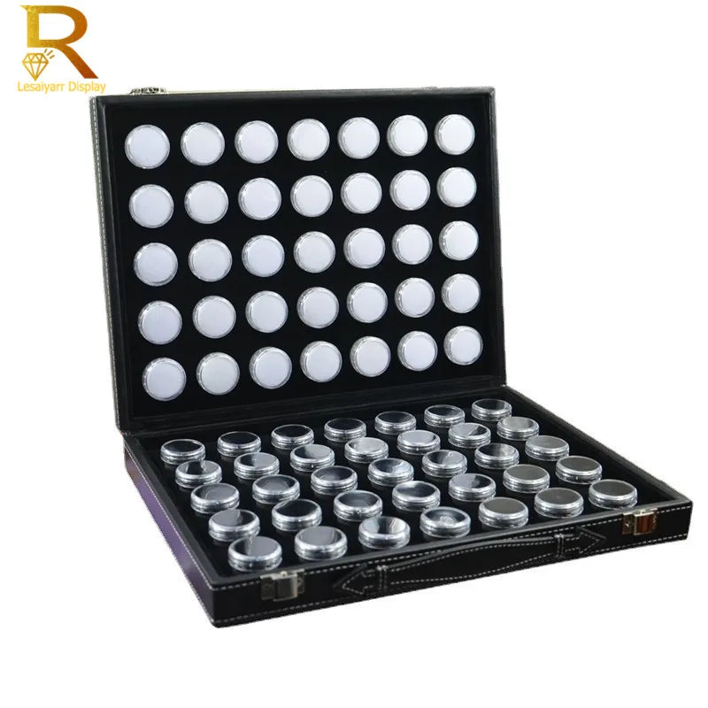 boîte bijoux simili cuir noir 60 compartiments clips velours intérieur classique
