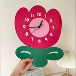horloge murale quartz aiguille acrylique motif floral rouge rose salon moderne