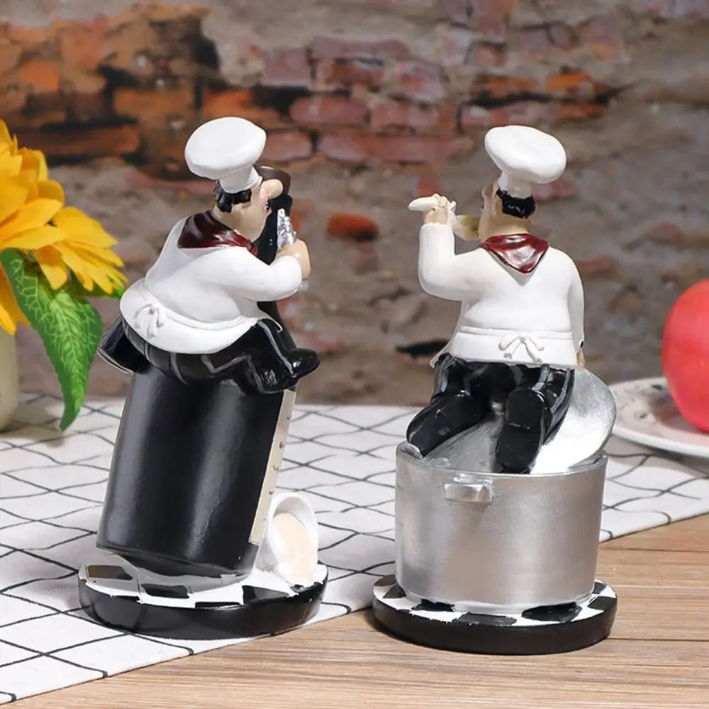 statue cuisinier uniforme chapeau tablier décoration pâtisserie humoristique blanc rouge gris opacité