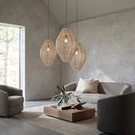 Suspension rattan tressée moderne naturelle salon chambre lumière chaîne métallique