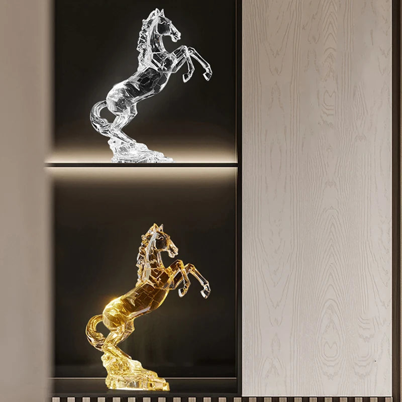 décoration moderne cheval cristal transparent facettes base rocher éclairage chambre