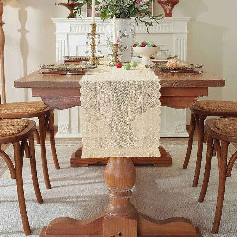 tablecloth beige broderie polyester coton table decoration rustic spring summer autumn
