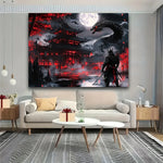 toile d'art paysage fantastique dragon rouge blanc contemporain décoration murale maison chambre salon