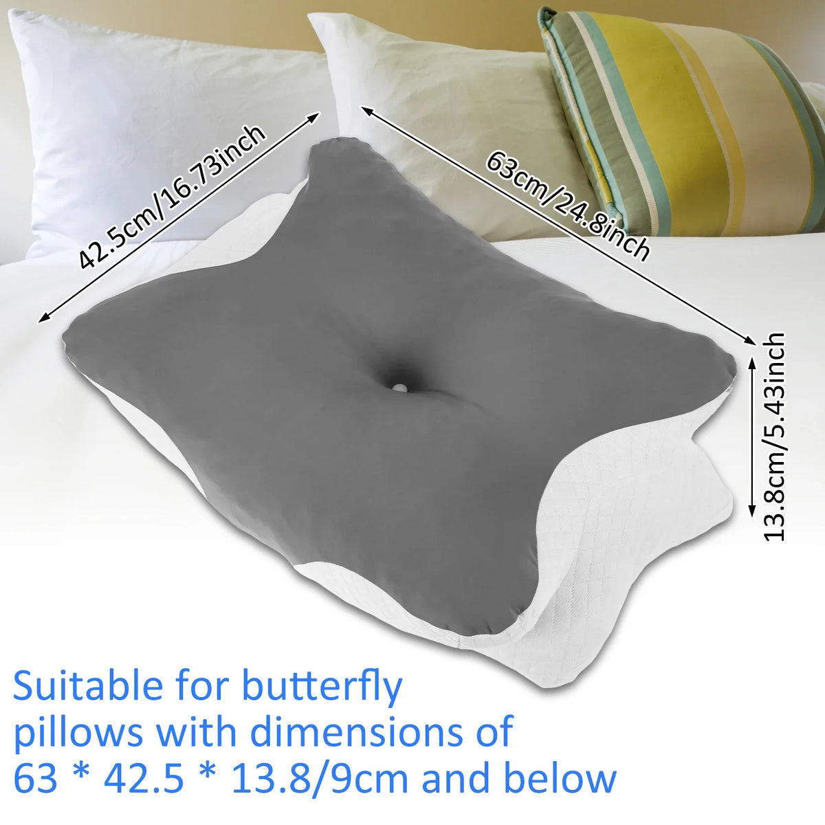 taie d'oreiller mousse mémoire forme papillon ergonomique cou blanc motif géométrique contemporain zip lisse