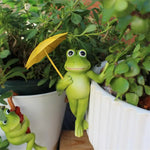 figurines grenouilles parapluies pots fleurs décoration jardin extérieur verte rouge jaune