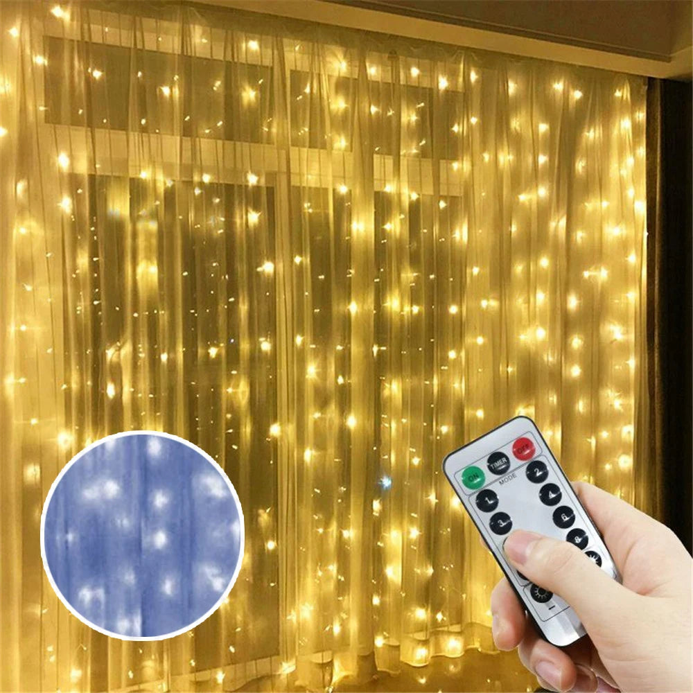 rideau lumineux led blanc chaud rose bleu 300leds télécommande câble usb moderne décoration extérieure