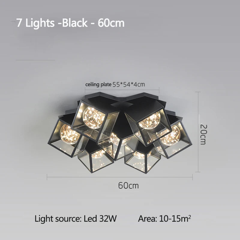 lampe suspendue moderne cubiques géométriques noir blanc chaînes interrupteur tactile chambre salon