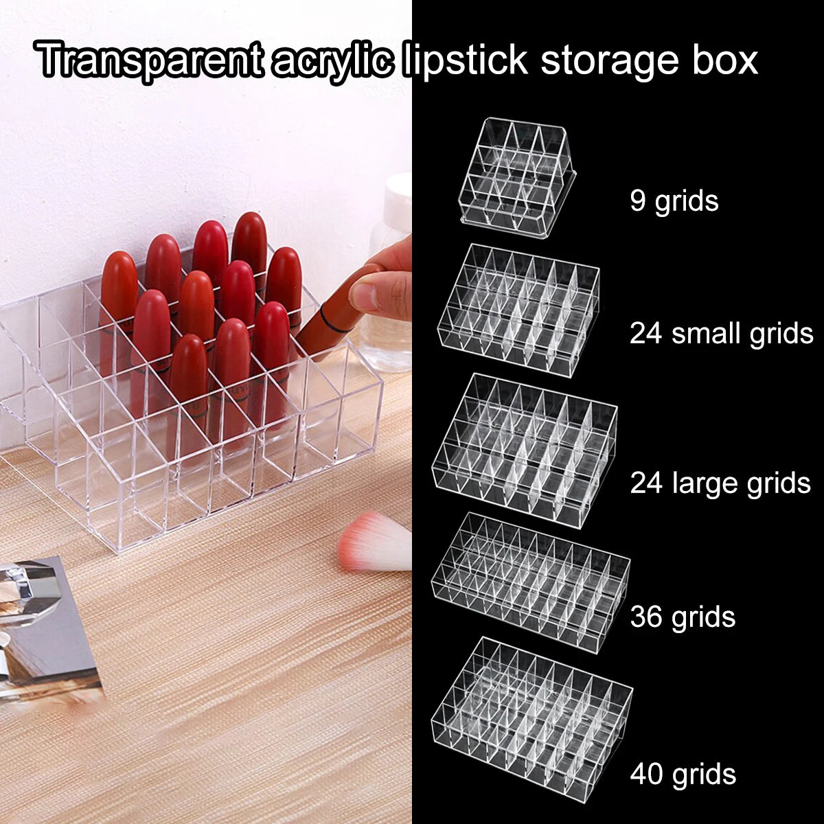 présentoir transparent moderne 24 grilles petites grandes 36 40 rouges lèvres acrylique minimaliste rechargeable